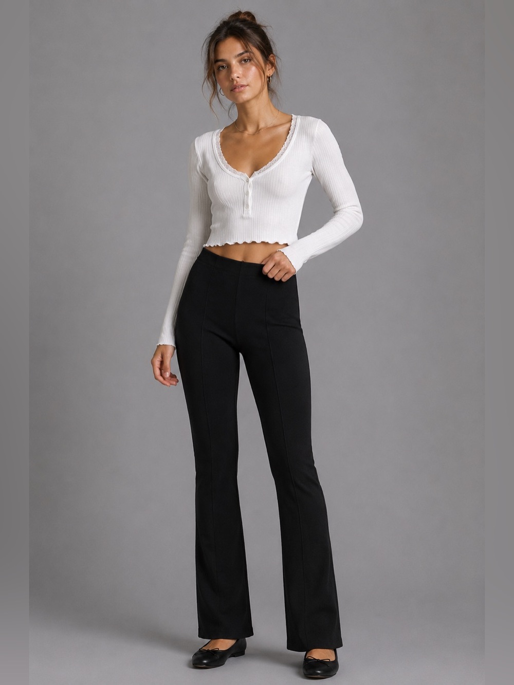 NWT Tahari Womens XS Black High Rise Flare Pants Tummy Control Stretch